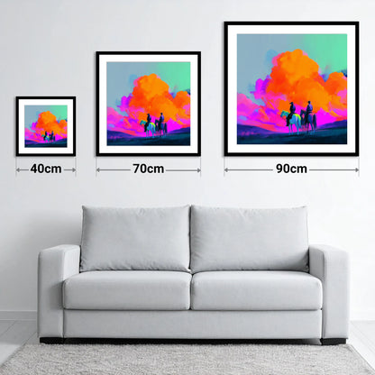 Vivid Western Horizon - size guide showing 40cm, 70cm and 90cm art prints