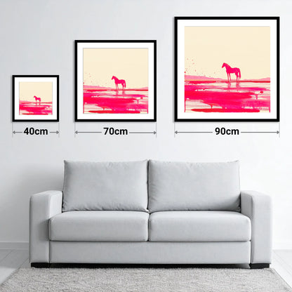 Magenta Horizon Reflection - size guide showing 40cm, 70cm and 90cm art prints