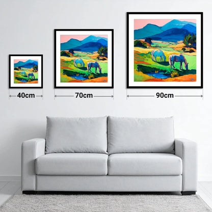 Painted Valley Grazing - size guide showing 40cm, 70cm and 90cm art prints