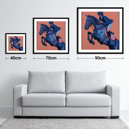 Indigo Flight - size guide showing 40cm, 70cm and 90cm art prints