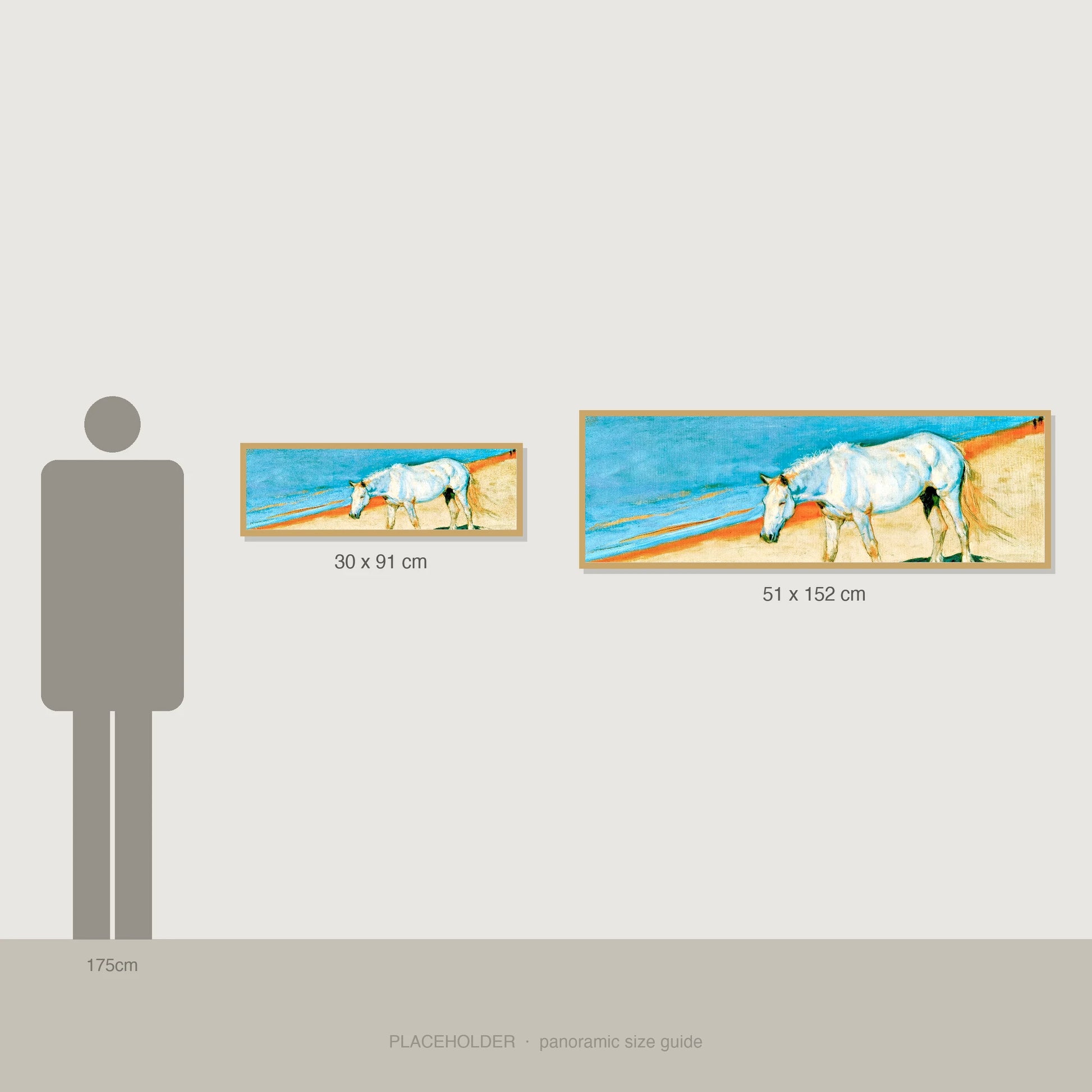 Cerulean Coastline - panoramic size guide showing 30x91cm and 51x152cm