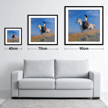 Across the Golden Fields - size guide showing 40cm, 70cm and 90cm art prints