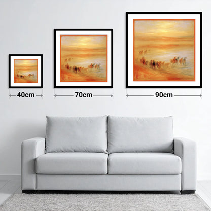 Terracotta Sunrise Herd - size guide showing 40cm, 70cm and 90cm art prints