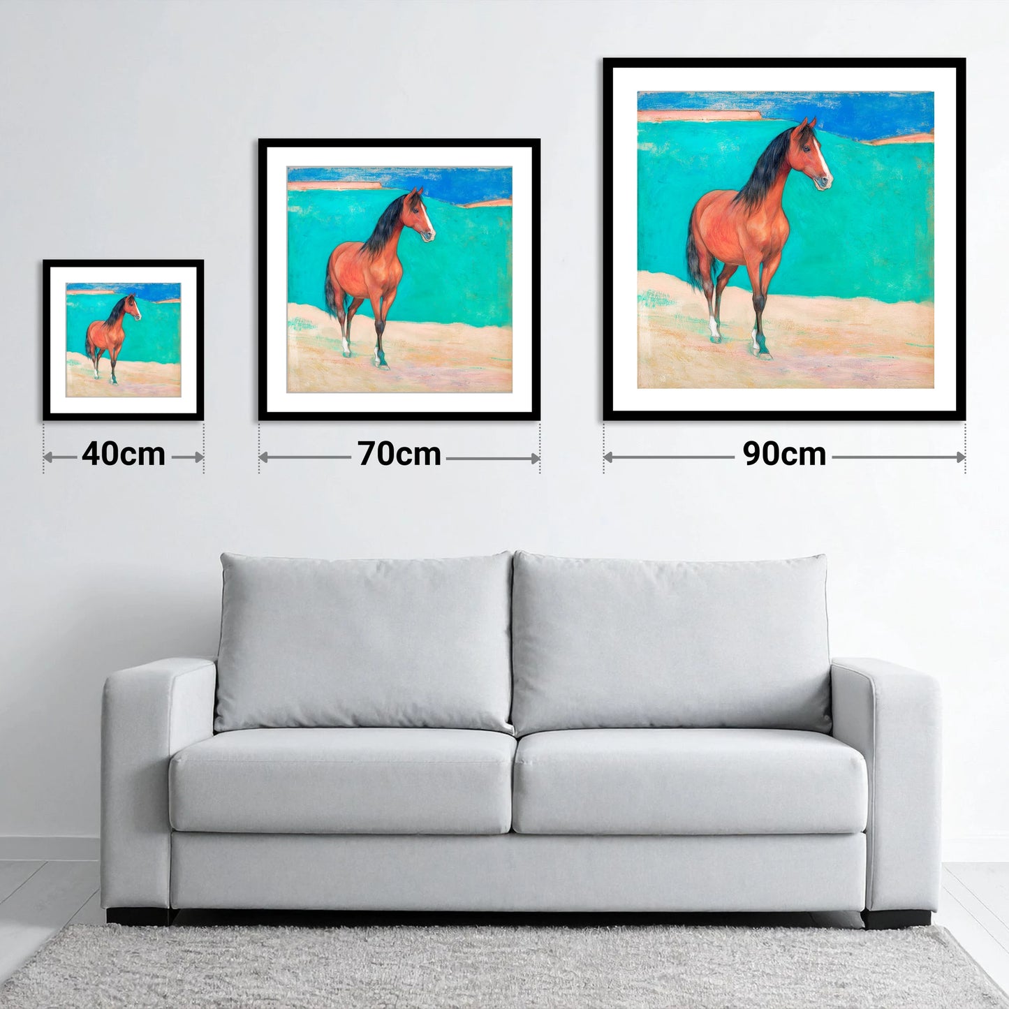 Radiant Chestnut Profile - size guide showing 40cm, 70cm and 90cm art prints