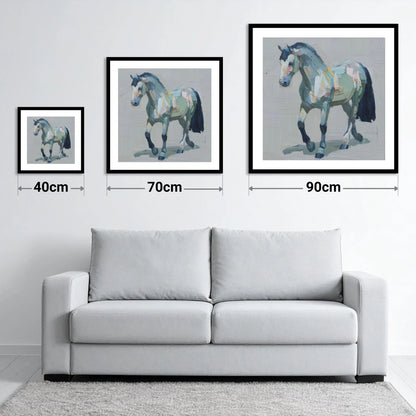 Painted Strides - size guide showing 40cm, 70cm and 90cm art prints