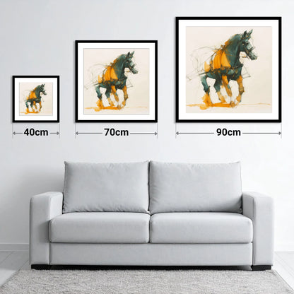 Dynamic Harness Stride - size guide showing 40cm, 70cm and 90cm art prints