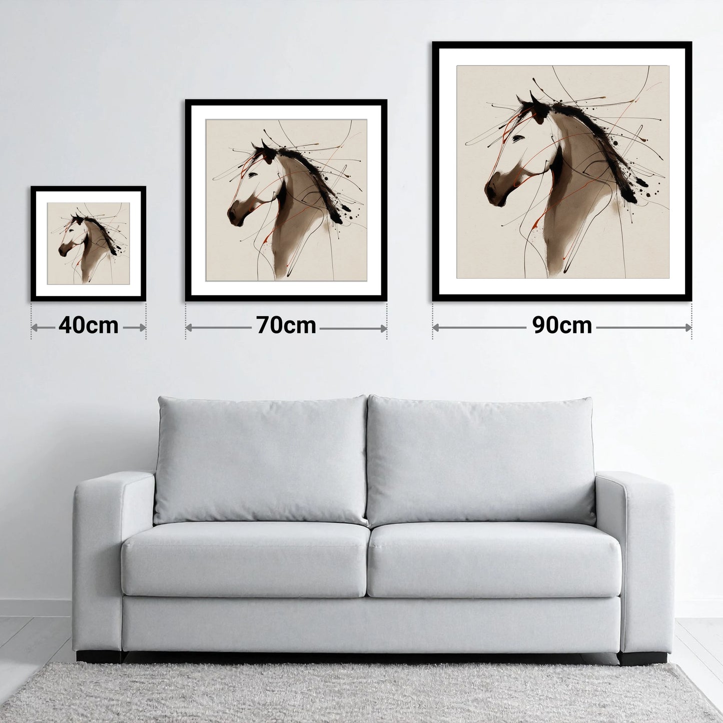 Dynamic Sepia Profile - size guide showing 40cm, 70cm and 90cm art prints