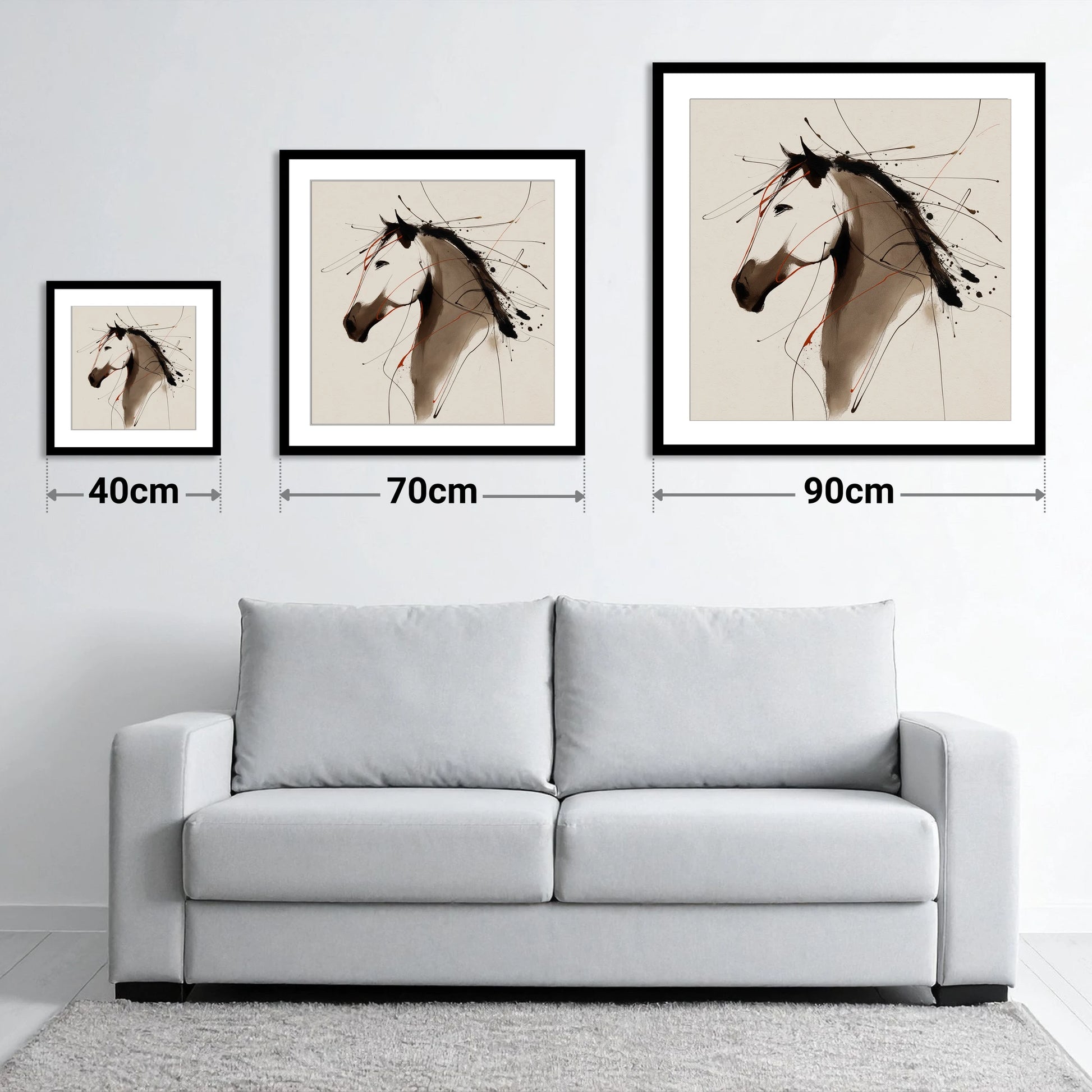 Dynamic Sepia Profile - size guide showing 40cm, 70cm and 90cm art prints