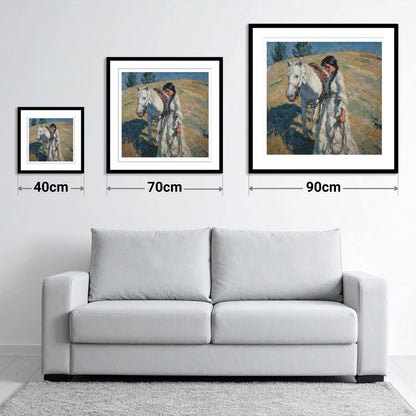 Sunlit Summer Stroll - size guide showing 40cm, 70cm and 90cm art prints