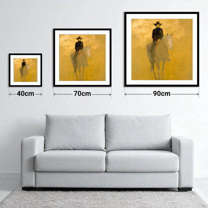 The Golden Trail - size guide showing 40cm, 70cm and 90cm art prints