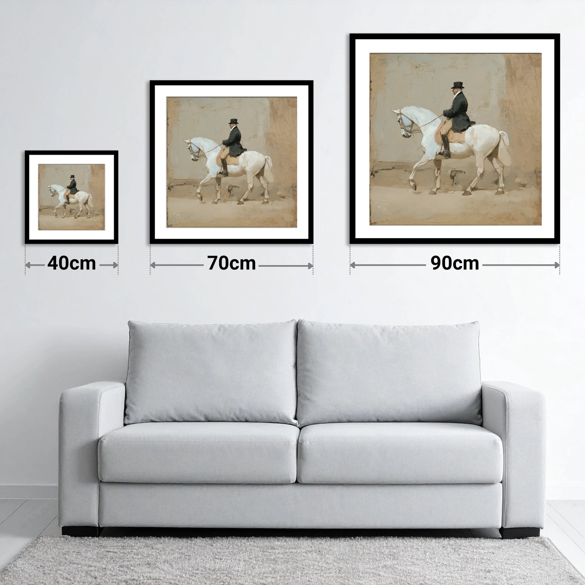 Classical Harmony - size guide showing 40cm, 70cm and 90cm art prints