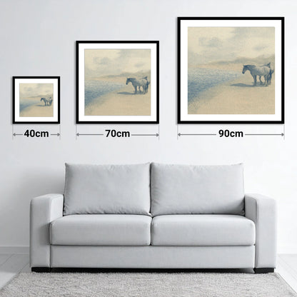 Coastal Companions - size guide showing 40cm, 70cm and 90cm art prints