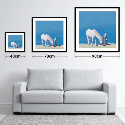 Shared Silence - size guide showing 40cm, 70cm and 90cm art prints