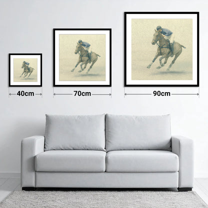 Chukka in Slate Blue - size guide showing 40cm, 70cm and 90cm art prints