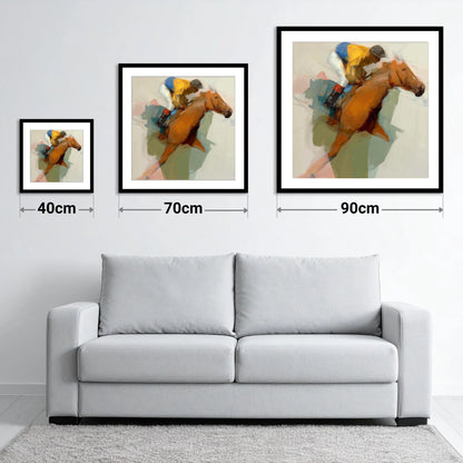 The Front Runner - size guide showing 40cm, 70cm and 90cm art prints