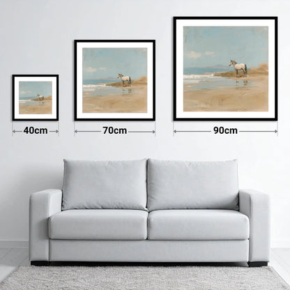 Sentinel of the Shore - size guide showing 40cm, 70cm and 90cm art prints