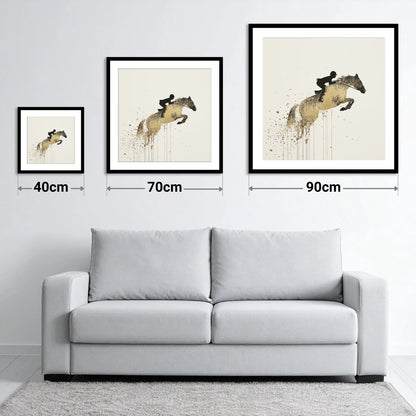Airborne Gold - size guide showing 40cm, 70cm and 90cm art prints