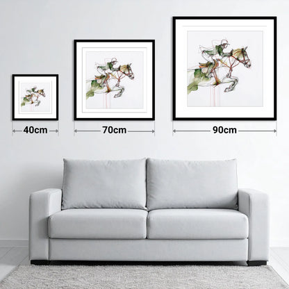 Dynamic Flight - size guide showing 40cm, 70cm and 90cm art prints