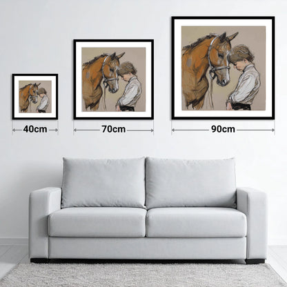 Silent Devotion - size guide showing 40cm, 70cm and 90cm art prints