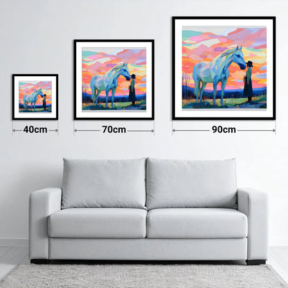 Vibrant Horizon Partnership - size guide showing 40cm, 70cm and 90cm art prints