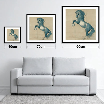Azure Equine Study - size guide showing 40cm, 70cm and 90cm art prints