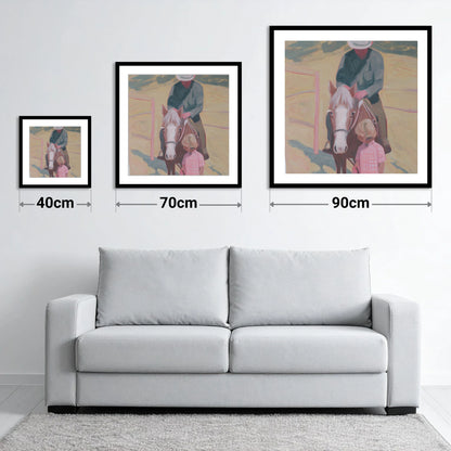 The Gentle Lesson - size guide showing 40cm, 70cm and 90cm art prints