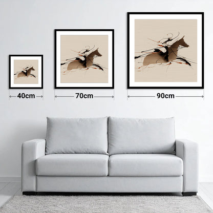 Velocity in Sepia - size guide showing 40cm, 70cm and 90cm art prints