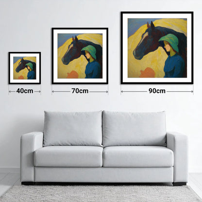 The Quiet Bond - size guide showing 40cm, 70cm and 90cm art prints