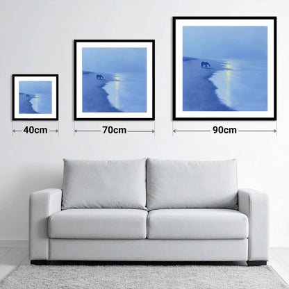Solitude By The Shore - size guide showing 40cm, 70cm and 90cm art prints
