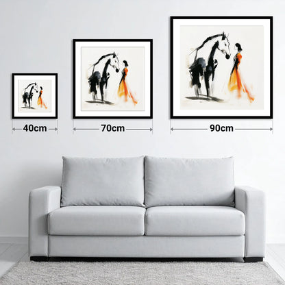 The Silent Connection - size guide showing 40cm, 70cm and 90cm art prints