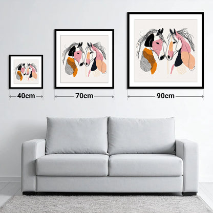 Contemporary Equine Connection - size guide showing 40cm, 70cm and 90cm art prints