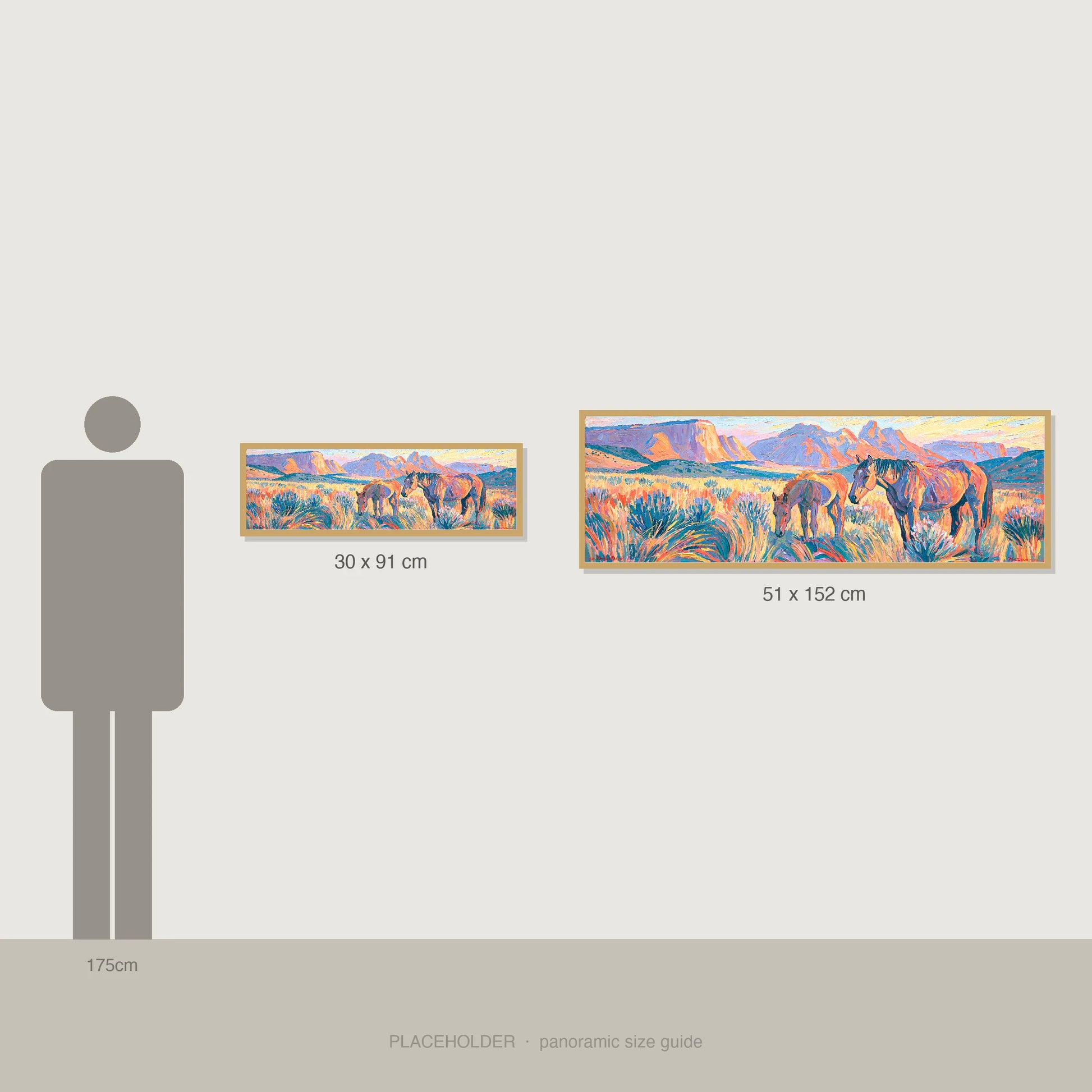 Painted Valley Grazing - panoramic size guide showing 30x91cm and 51x152cm