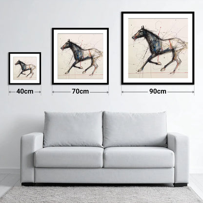 Racing Pulse - size guide showing 40cm, 70cm and 90cm art prints