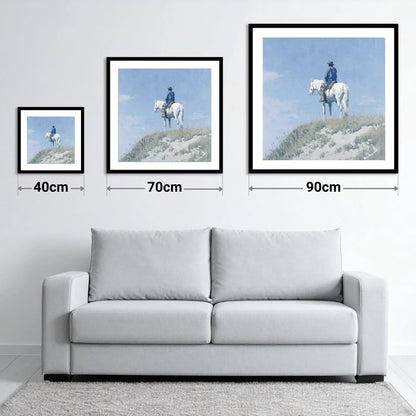 Solitude on the Ridge - size guide showing 40cm, 70cm and 90cm art prints