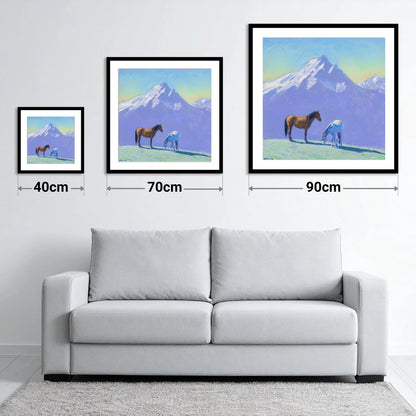 High Country Companions - size guide showing 40cm, 70cm and 90cm art prints