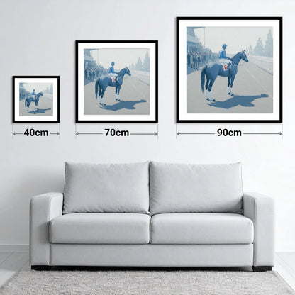 Waiting at the Rails - size guide showing 40cm, 70cm and 90cm art prints