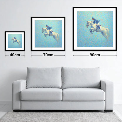 Luminous Flight - size guide showing 40cm, 70cm and 90cm art prints