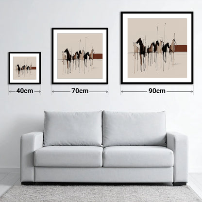 Shadows of the Herd - size guide showing 40cm, 70cm and 90cm art prints