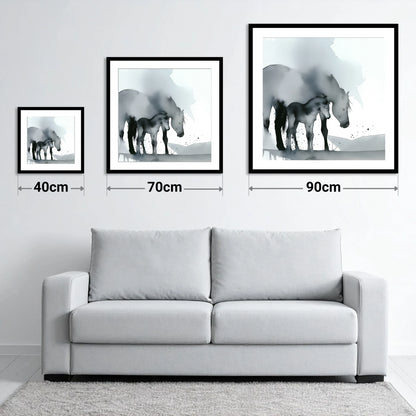 Gentle Shadows - size guide showing 40cm, 70cm and 90cm art prints