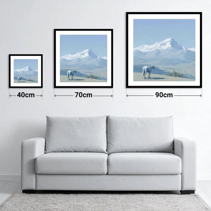 Alpine Solitude - size guide showing 40cm, 70cm and 90cm art prints