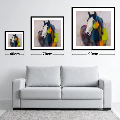 Vivid Equine Expression - size guide showing 40cm, 70cm and 90cm art prints