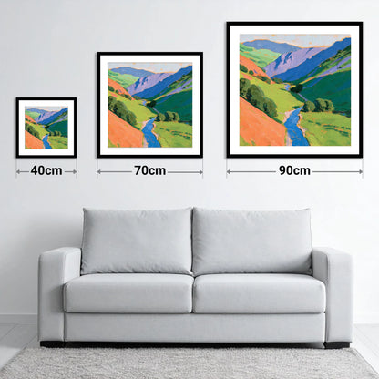 Vivid Riding Country - size guide showing 40cm, 70cm and 90cm art prints