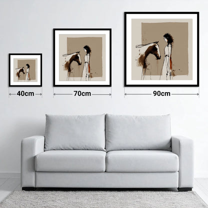 The Unspoken Bond - size guide showing 40cm, 70cm and 90cm art prints