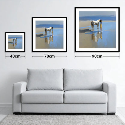 Reflections on the Shore - size guide showing 40cm, 70cm and 90cm art prints