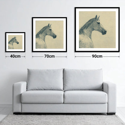 The Dappled Profile - size guide showing 40cm, 70cm and 90cm art prints