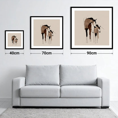 Tender Connection - size guide showing 40cm, 70cm and 90cm art prints