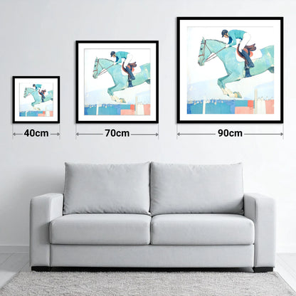 Aquamarine Ascent - size guide showing 40cm, 70cm and 90cm art prints