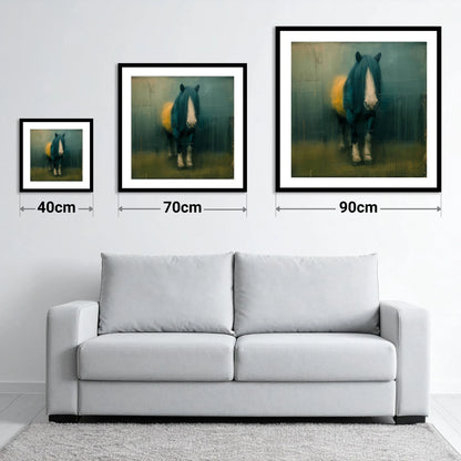 Quiet Draught in Teal - size guide showing 40cm, 70cm and 90cm art prints
