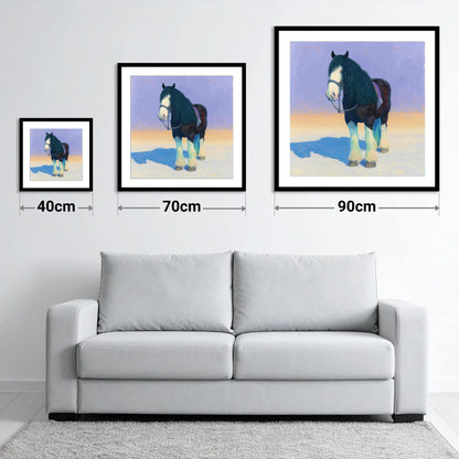 The Gentle Giant - size guide showing 40cm, 70cm and 90cm art prints