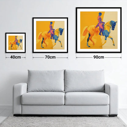 Vivid Dressage Rhythms - size guide showing 40cm, 70cm and 90cm art prints